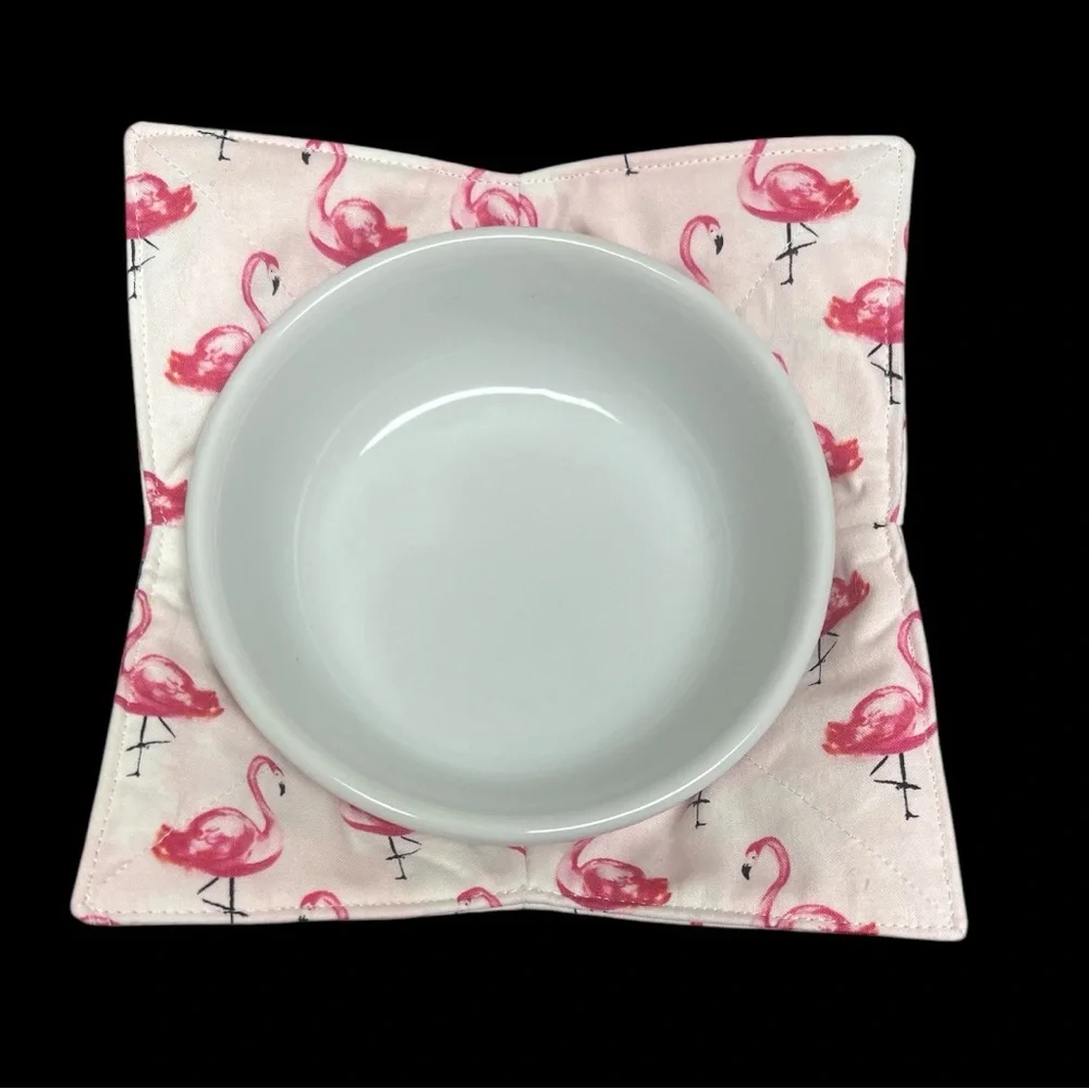 Hand Crafted Bowl Cozy Bowl Holder Microwavable  Cotton Pink Flamingo